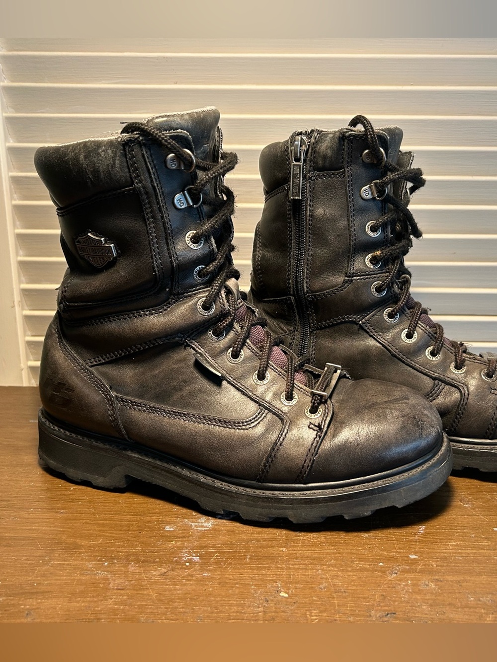 Harley Davidson Leather Motorcycle Boots Black Gore Tex Mens Size 9.5